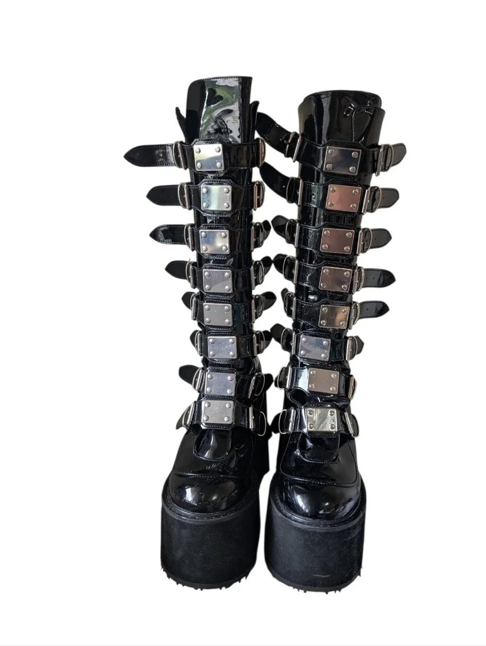 Demonia | Damned-318 Buckle Straps Knee High Boots w/Chrome Plated .... Size 12